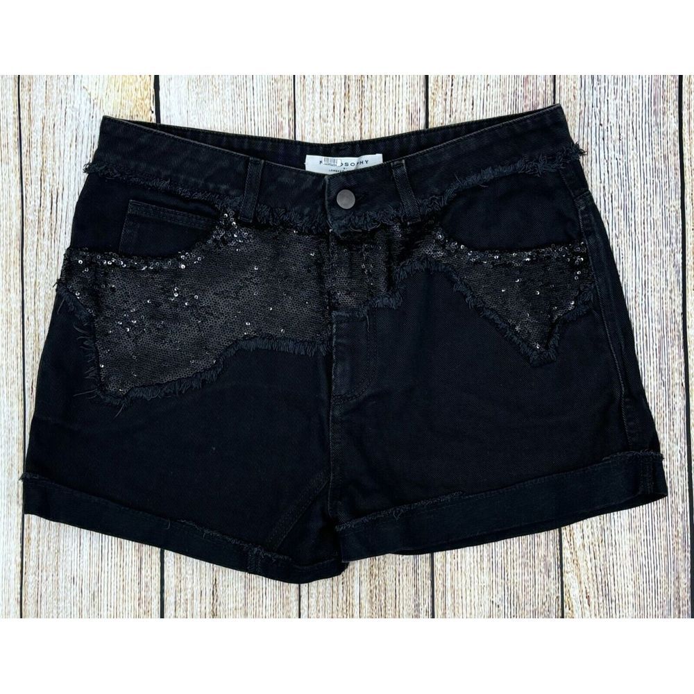 Philosophy Black Jean Shorts with Sequin Detail
